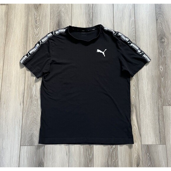 PUMA Black Mens Short Sleeve Tee Size Medium Shoulder Logo Stitch - Picture 1 of 10